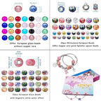 100 PCS Assorted European Beads with Copper Core Big Hole Glass Spacer No Copper Core Lampwork Colorful Beads Rhinestone Craft Beads for DIY Charm Bracelet Jewelry Making (Magnetic White Water Mark)