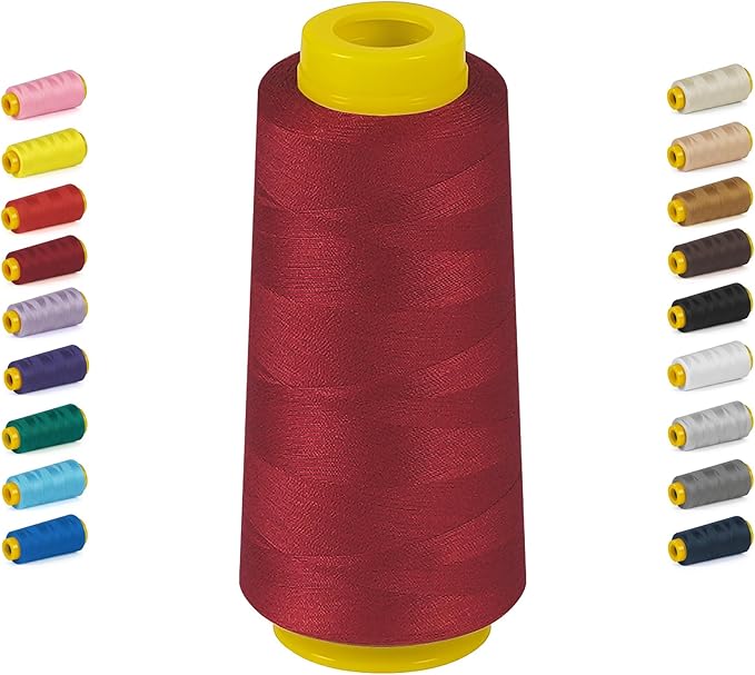 1800 Yards Dark Red Thread for Sewing, All Purpose Serger Thread Cones, Polyester Thread 40s/2 for Serger&Overlock, Quilting, Piecing, Sewing Machine