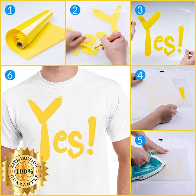 HTV Yellow Heat Transfer Vinyl Rolls 12 Inch by 8feet Roll Iron on DIY for T-Shirt Easy to Cut & Weed for Heat Vinyl Design Glossy (8Ft, Yellow)