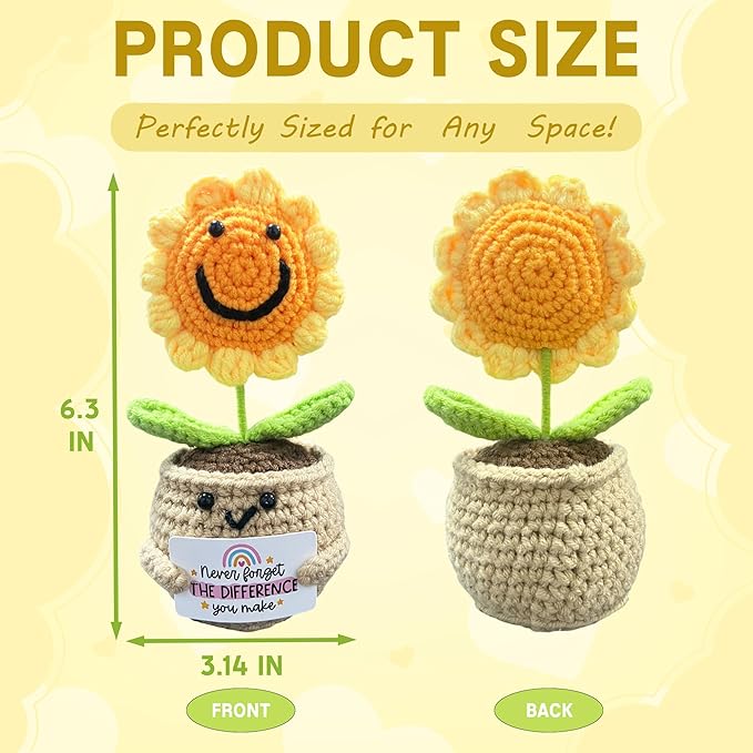 Handmade Positive Sunflower Crochet - Never Forget The Different That You Make, Appreciation Gift for Coworker, Best Friend, Teacher, Sister, Mom, Women, Men, Gift for Christmas, Birthday (Style 1a)
