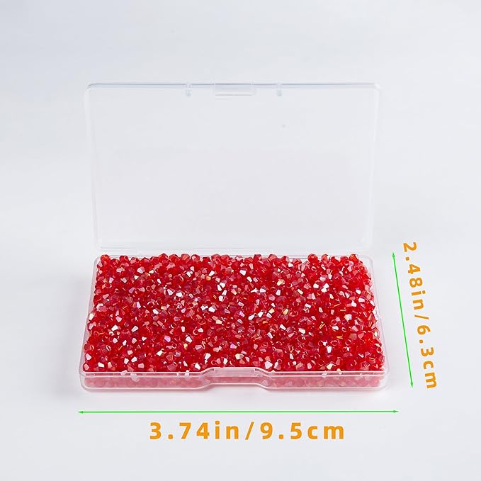 1200pcs Red 3mm Bicone Crystal Beads for Jewelry Making – Faceted Glass Beads for DIY Bracelets, Necklaces, Earrings, Suncatchers, Crafts, and Loc Sprinkles
