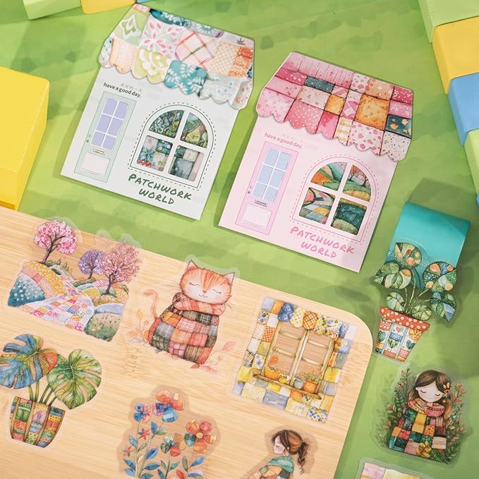 TIAMECH Spliced World PET Stickers - 60 Pcs Window Flower Bloom Plant & Playmates Cottage Girl Design, Waterproof Sticker for Journaling & Scrapbooking, Junk Journal Supplies, Ephemera & DIY Crafts