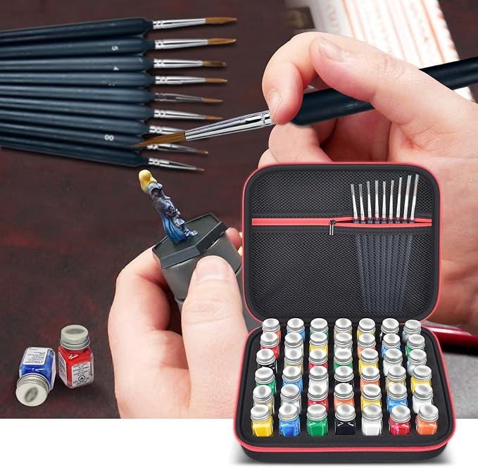 ALKOO Model Paint Storage Case for Testors Paint Set, Paints Organizer Carrying Bag Holds 42 Bottles with 9 Fine Detail Miniatures Brushes, Enamel Container, Drawing Ink Holder- Box Only (Black)