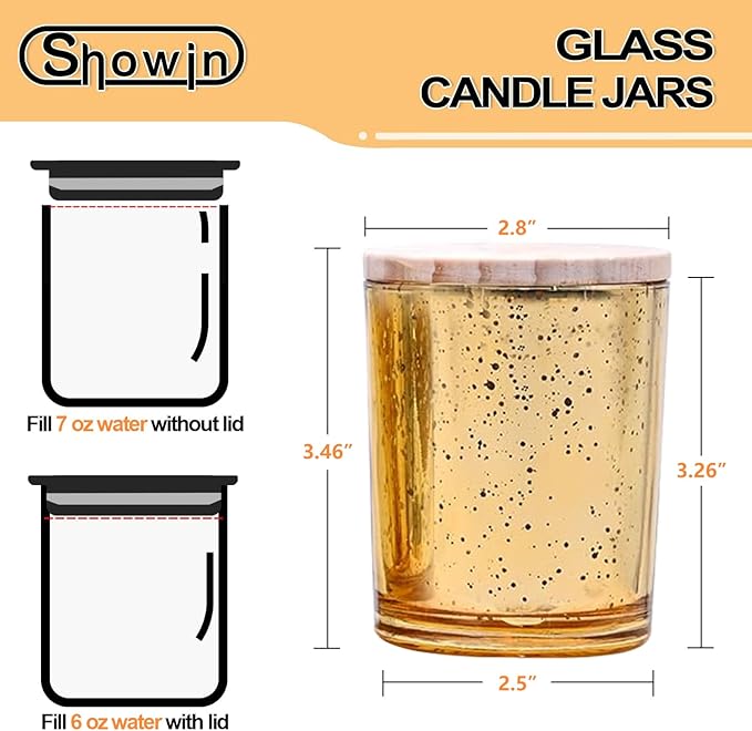 Thick Candle Jars for Making Candles 12 Pcs, 7 OZ Empty Jars with Wood Lids for Candle Making, Sample Container, Gold