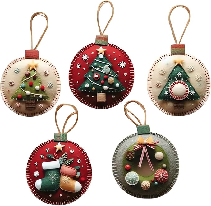 DIY Christmas Felt Patch Kit, Felt Christmas Ornaments, Craft Set with Pre-Cut Felts Sheets, Holiday Craft Kit for Family Fun, Beginner-Friendly, Handmade Xmas Decorations for Tree & Home (#F)