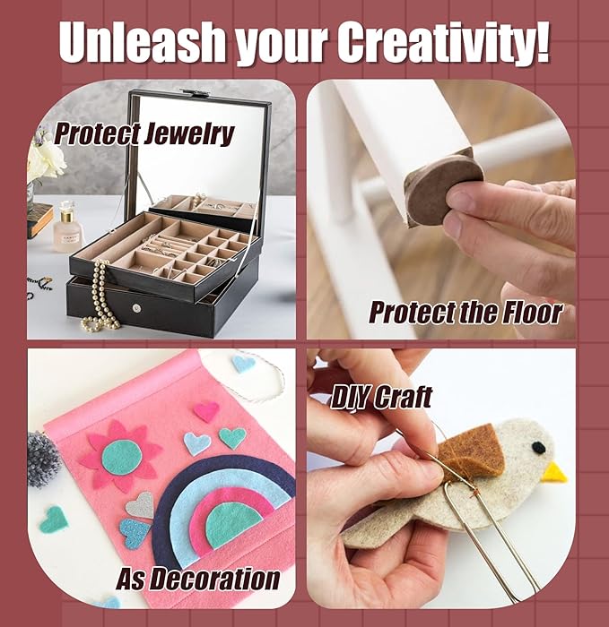 10 Pack Self Adhesive Felt Sheets - Red Felt Fabric with Adhesive Backing - Peel and Stick Felt Sheet for Arts Crafts DIY and Decorations - A4 Size(8" x 12")