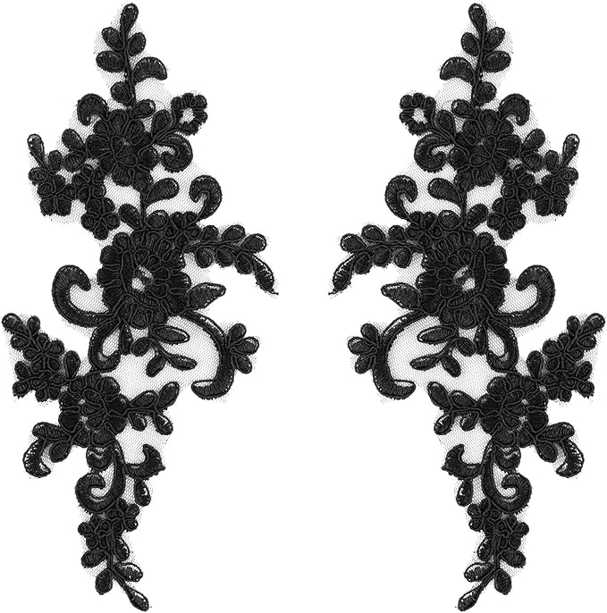 AUEAR, 2 Pack Black Flower Embroidery Applique Sew on Floral Patches for DIY Craft Decoration