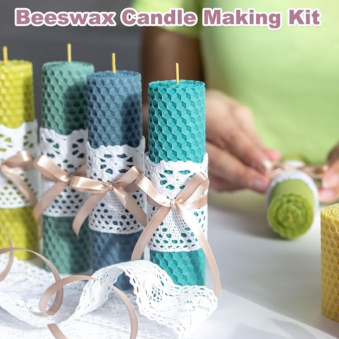 MECCANIXITY Beeswax Candle Making Kit,8x8 Inch 5pcs Red Beeswax Candle Sheets with 1pcs Cotton Wick for DIY Craft Gift Making