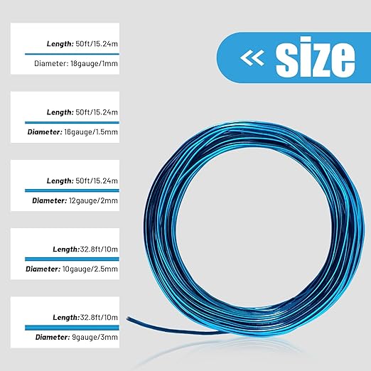 50 Feet Blue Aluminum Craft Wire, 12 Gauge 2mm Thickness Sculpting Wire, Armature Wire for Sculpting, Bendable Metal Craft Wire for Making Dolls Skeleton DIY Crafts