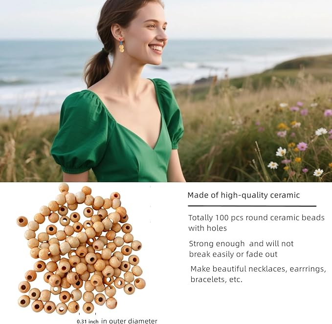 Ceramic Round Porcelain Beads Flower Porcelain Spacer Bead Craft Beads Ornamenets for DIY Jewelry Necklace Bracelet DIY Crafts for Women Above 12 Years Old 100 pcs