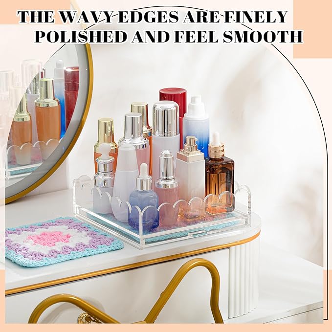 1 Pcs Acrylic Scalloped Tray Large Clear Acrylic Tray with Drawer for Insert Customizable Photos, Art, and Fabric Scalloped Basket for Needlepoint Napkin Frame Display Messages (10" X 10")