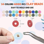 Clay Beads 8000 Pcs 2 Boxes Bracelet Making Kit - 24 Colors Polymer Clay Beads for Bracelet Making Set - Heishi Disc Beads for Jewelry Making kit with Charms and Gift Pack for Girls