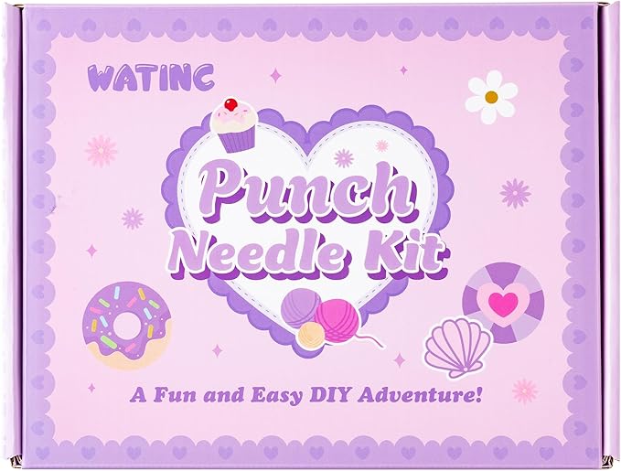 WATINC Christmas Punch Needle Coaster Kits - 23Pcs Easy Art Work Decor Craft Supply for Beginners, DIY Set of 6 Pattern Tufted Pads with Adhesive Felt Yarns Tools Instruction Customized Boxes (Purple)