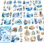 Winter Pre-Cut Journal Sticker Book for Junk Journaling, Transparent PET White Snow Landscape Stickers for Scrapbook Supplies, Scrapbooking, Collage, Planners, Bujo, 20 Sheets