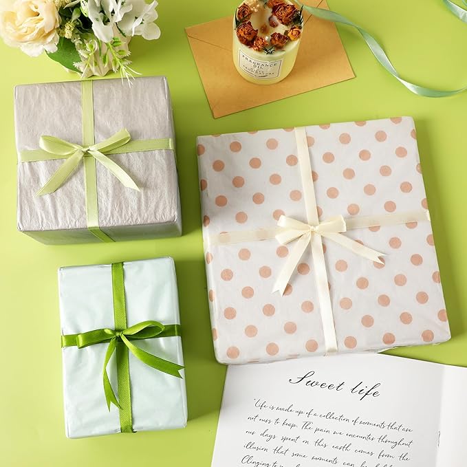 DECYOOL 4 Rolls 100 Yards Green Ribbons, 10mm Wide Satin Craft Ribbons for Gift Wrapping, Assorted Shades of Green Thin Ribbon for DIY Crafts, Wedding Decor, Baby Shower