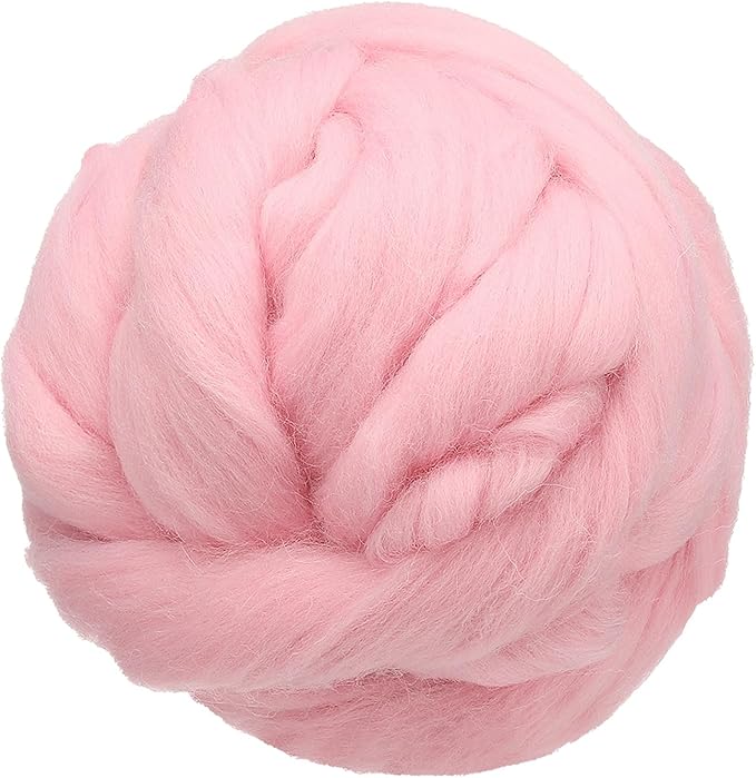 uxcell 3.53oz Wool Roving Yarn, Needle Felting Wool Fiber DIY Craft Needle Wet Felting Supplies for Blending Weaving Handcrafts, Rouge Powder