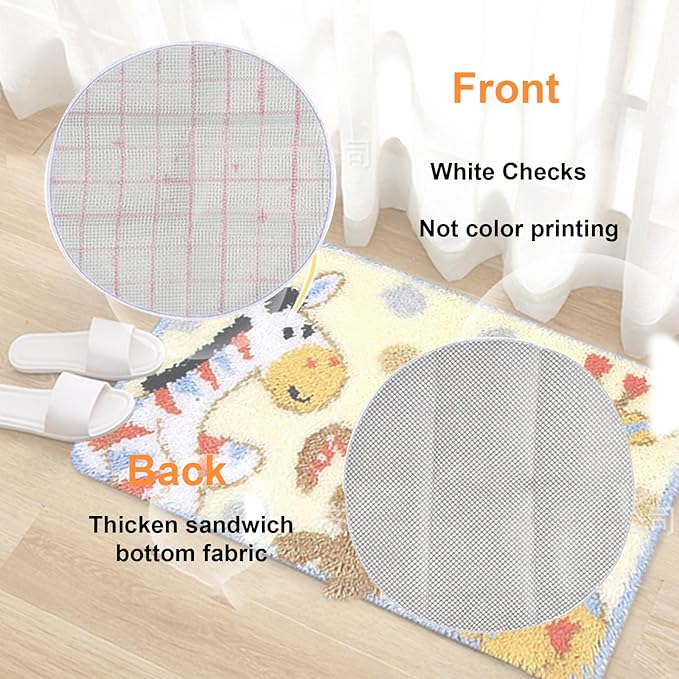 kingsea Latch Hook Kits DIY Crochet Needlework Crafts Color Printed Rug Cover Cushion Carpet, Latch Hook Kits for Adults Teen Home Decoration, Giraffes - 20"X 15"