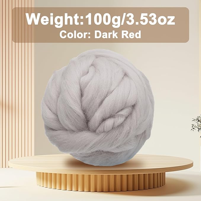 uxcell 3.53oz Wool Roving Yarn, Needle Felting Wool Fiber DIY Craft Needle Wet Felting Supplies for Blending Weaving Handcrafts, Grey White