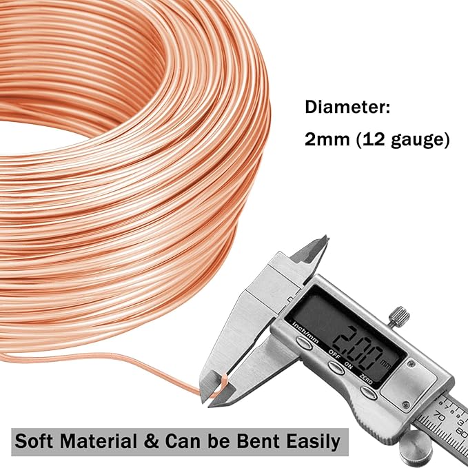 YEQIN 12 Gauge Aluminum Wire, 105 Feet 2mm Bendable Metal Craft Wire for Sculpting, Armature, Jewelry Making, Floral Making, Doll Making, Modelling, Crafting, Bonsai Training (Copper)