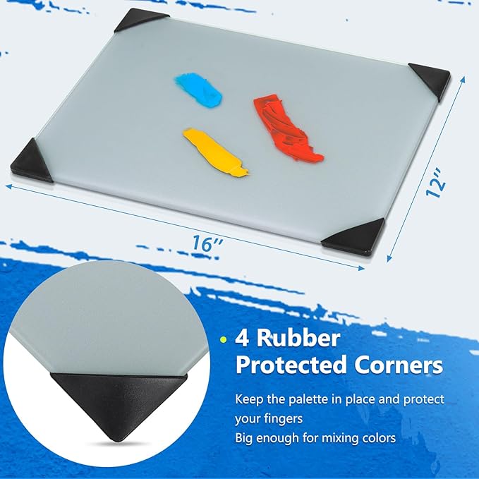 Glass Palette for Oil Painting 12 x 9 Inches, Grey Paint Mixing Palette for Acrylic Painting, Painting Supplies for Use with All Art Media, Artists, Adults