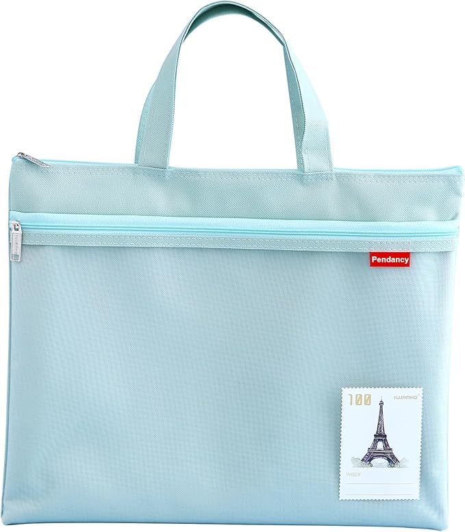 Pendancy Mesh Zipper Pouch 11x13.7 in, Large Double Pocket Waterproof File Bag with Handle, A4 Size Foldable Document Storage for Puzzle Project/Cross Stitch/Travel/Office（Green）