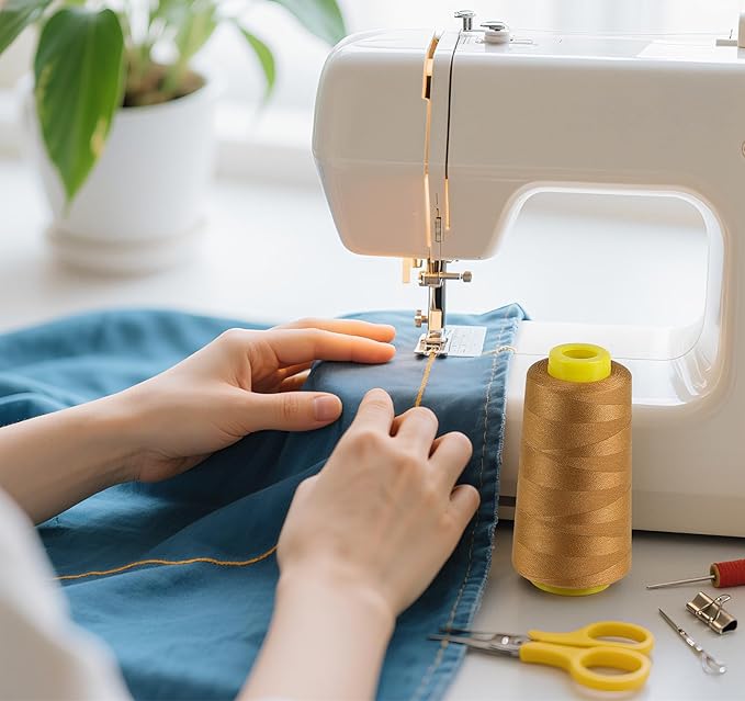 1500 Yards Denim Thread for Jeans, 20s/2 Polyester Thread, Sewing Threads for Sewing Machine, ThickThread for Canvas, Aprons, Denim, Leather, Shoes Bag-Gold