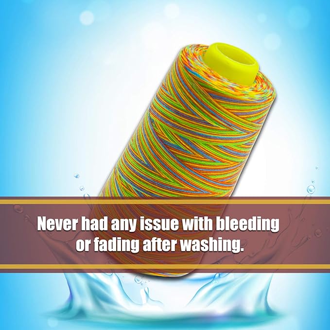 Rainbow Variegated Serger Thread, All-Purpose Thread for Sewing, Polyester, 4 Cones of 3000 Yards Each Spool for Sewing Machine