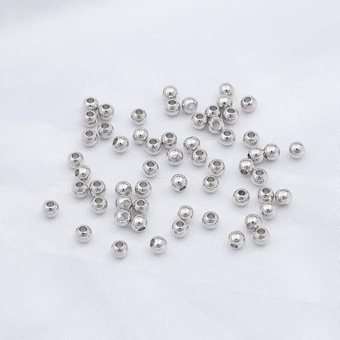 Platinum Plated Round Spacer Beads 4mm 100pcs for Jewelry Making Findings Non Tarnish