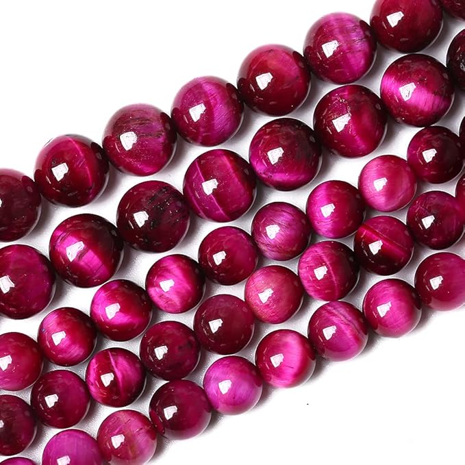 72PCS 8mm Rose Red Tiger Eye Gemstone Loose Beads Natural Round Loose Stone Beads for Jewelry Making DIY Bracelet Necklace Earrings 2 Strand 32"
