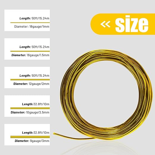 50 Feet Gold Aluminum Craft Wire, 18 Gauge 1mm Thickness Sculpting Wire, Armature Wire for Sculpting, Bendable Metal Craft Wire for Making Dolls Skeleton DIY Crafts