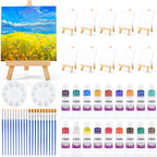10 Pack Mini Canvas and Easel Set, 4 X 4 inch Canvas for Drawing, 18 Acrylic Paint Set with 20 Brushes & 2 Paint Trays, Art Painting Kits for Birthday Party Favors