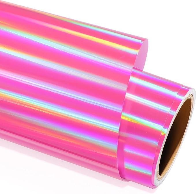 GIRAFVINYL Hot Pink Holographic Vinyl - 12" x 6ft Pink Holographic Permanent Vinyl Roll for DIY Home and Car Decorations, Waterproof