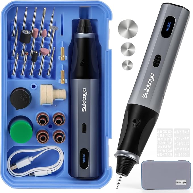 Customizer Engraving Pen for All Materials - Cordless Engraving Pen for Metal, Wood, Glass & Plastic(with Box), Electric Engraver Tool with 45 Bits - USB Rechargeable & Max 28000RPM Adjustable 5 Speed