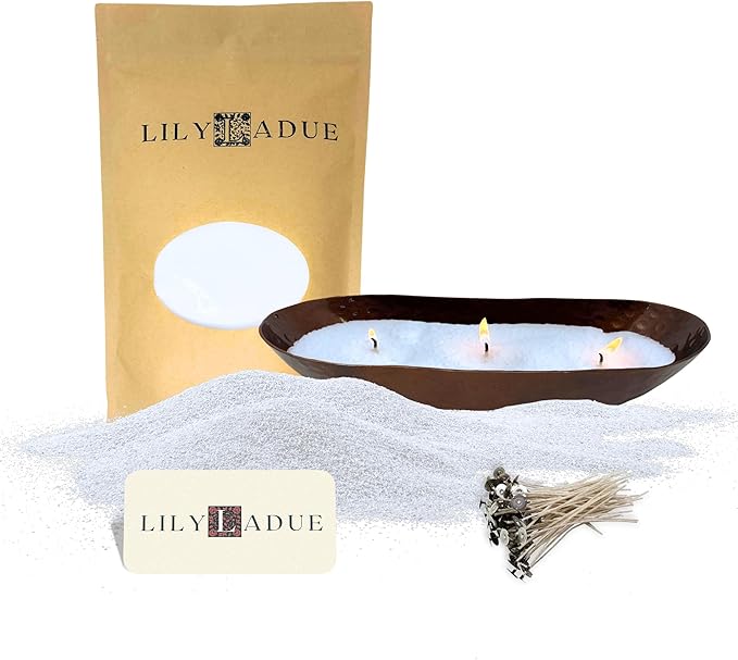 LILY LADUE 1lb/16OZ Pearled Candles Sand and Wicks with Bronze Bowl - White Unscented Plant-Based Pearl Sand Wax with 24 Wicks, Gift-Ready DIY Candle Making Kit with Reusable Powder Wax Beads