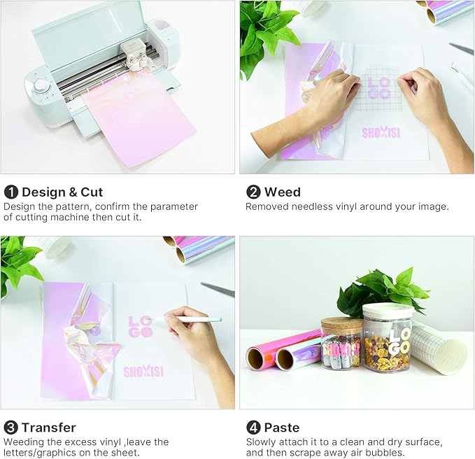 Holographic Opal Vinyl roll 12" x 5ft,Permanent Vinyl,SHOYISI Permanen Adhesive,for All Kinds of Cutting Machines(Opal Pink)
