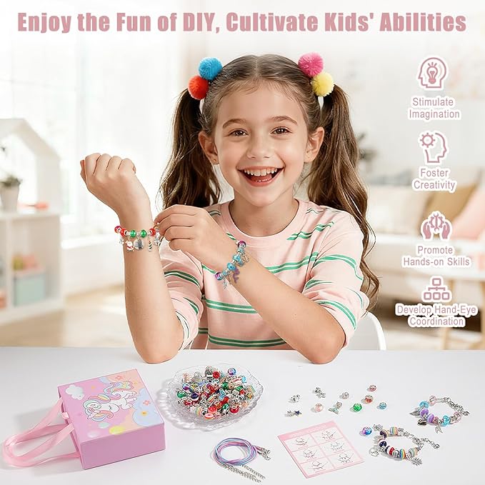 Emibele Charm Bracelet Making Kit, Christmas Jewelry Making Kit for Girls Age 8-12, Unicorn/Mermaid DIY Bracelets Crafts Kit for 5 6 7 Girl Holiday Gifts Idea on Xmas Birthday Valentines