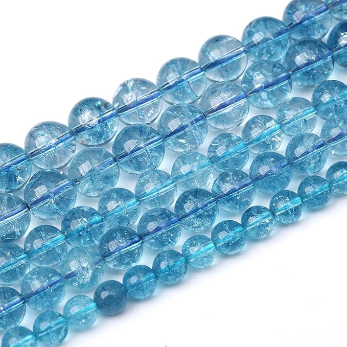 74pcs 10mm Blue Topaz Crystal Quartz Natural Stone Round Loose Beads for Jewelry Making DIY Bracelet Necklace Earrings 32" 2 Strands
