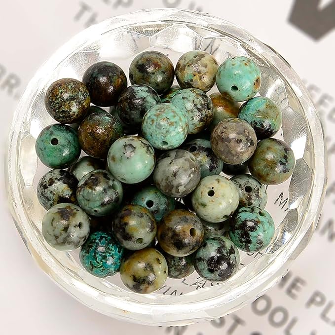 NCB 200PCS 8mm Natural African Turquoise Gemstone Round Spacer Loose Beads for Jewelry Making with Crystal Stretch Cord (African Turquoise, 8mm 200Beads)