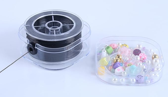 KONMAY 44 Yards 1.2mm Round Stretchy Cystal String for Bracelet with Organizing Case, Black Crystal Elastic Thread Cord for Jewelry Bracelets Making and Beading