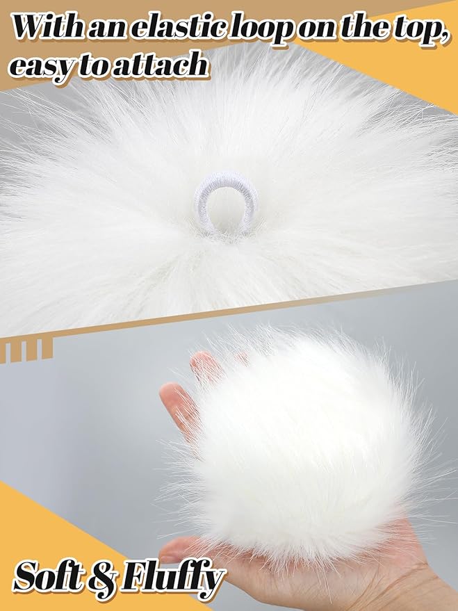 5in Large White Fluffy Pom Poms Crochet Accessories - 10pcs Faux Fur Pompom Balls Knitting Accessories for Hats, Beanies, Shoes, Scarves, Gloves, Bags, Keychains Charms