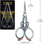 Detail Embroidery Scissors – Small Sharp Pointed Tip Shears for Sewing, Craft, Artwork, Needlework Yarn, Thread Snips, Handicraft DIY Tool, 4.5in Rainbow Vintage Style