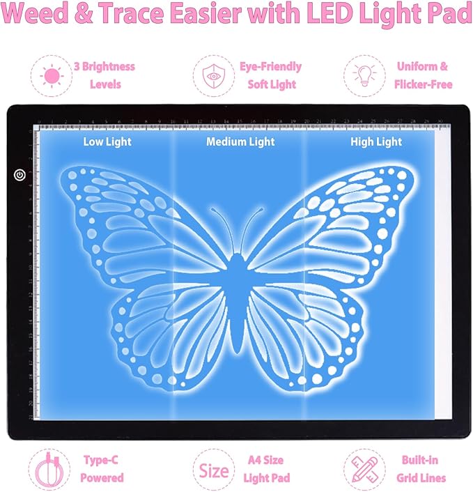 The All-in-One Accessories and Supplies Bundle for Xtra-103Pcs Starter Kit with Weeding Tools, HTVs, Permanent Vinyl, Transfer Paper, LED Light Pad, Paper Cutter for Crafting Projects