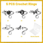 MARFOREVER 5 Pcs Crochet Rings for Crocheting, Adjustable Crochet Tension Rings for Finger, Yarn Guide Accessories for Crocheters Knitters Mother Grandma Gifts with Box