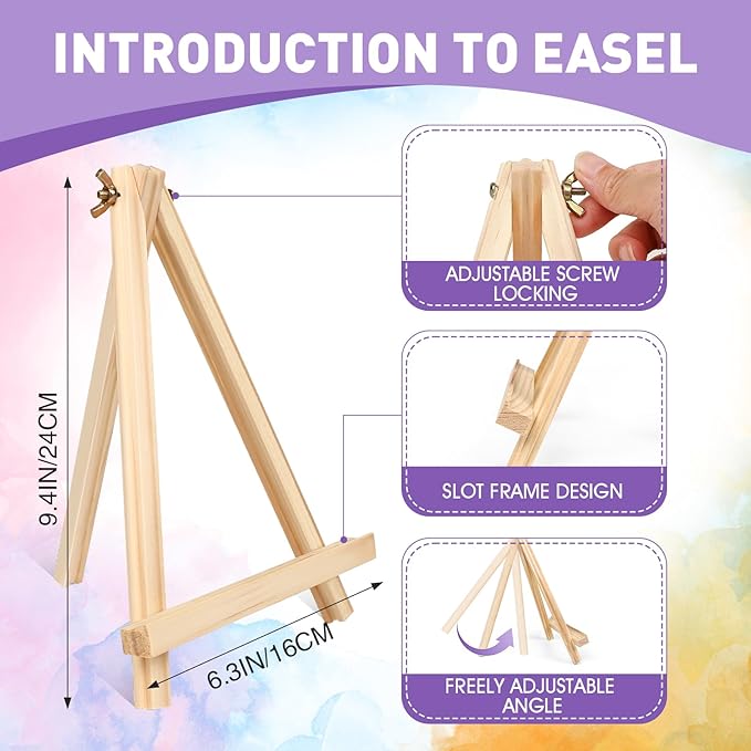 AROIC Canvas and Easel Set,Art Painting Set with 156 Pack (12 PCS 9" Wood Easels, 120 Brushes, 12 Canvas Boards and 12 Palette) Painting Supplies kit for Kids & Adults to Painting Party