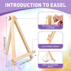 AROIC Canvas and Easel Set,Art Painting Set with 156 Pack (12 PCS 9" Wood Easels, 120 Brushes, 12 Canvas Boards and 12 Palette) Painting Supplies kit for Kids & Adults to Painting Party