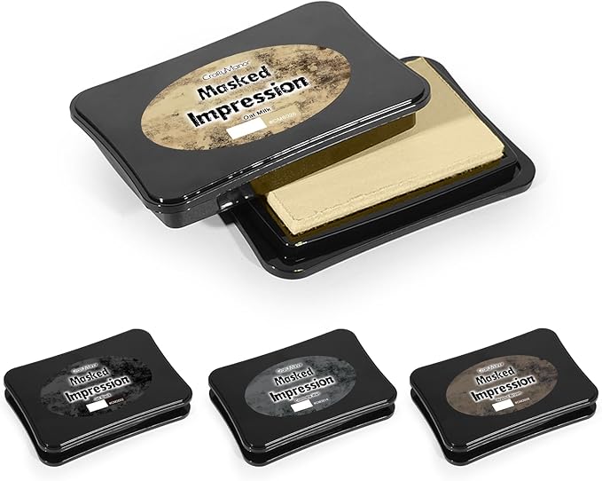 CraftyManor Masked Impression Large Ink Pads for Stamps, Water Based Smudge Chalk Stamp Pad for Scrapbooking, Journaling, Card Making, DIY Craft Scrapbook Supplies for Adults (#CM256401)