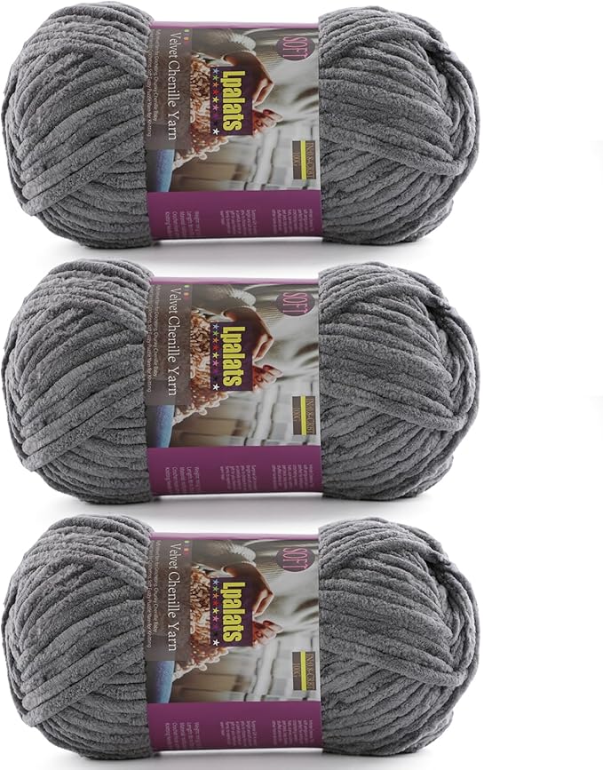 Chunky Chenille Yarn for Crocheting - 3x100g/3.5oz Baby Blanket Yarn for Crocheting Soft - 262 Yards Fluffy Thick Plush Yarns for Knitting Blankets Amigurumi (3, Dark Grey)
