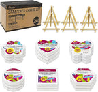 24Pack Stretched Canvas for Painting, 100% Cotton Art Canvases with Easel for Painting, 5/8 Inch Profile 8 Ounce Acid-Free Painting Canvas Supplies for Acrylics,Oils & Other Painting Media - 20cm