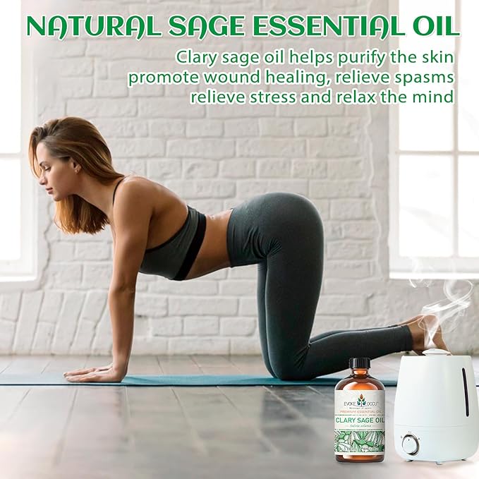 EVOKE OCCU Clary Sage Oil Essential Oil for Anxiety Relief, Moisturize Skin, Air Freshening, Add to Spray and Diffuser - 4 FL Oz
