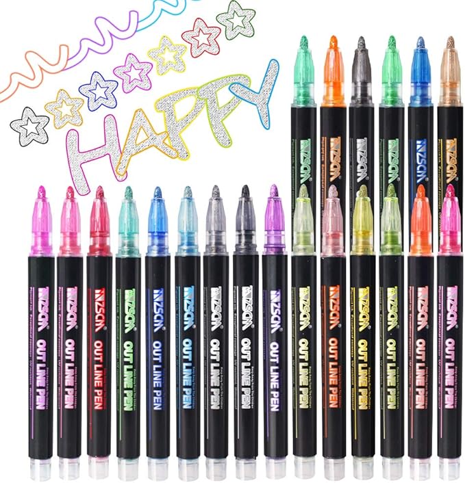 ZSCM QUALITY DECIDES THE FUTURE Stocking Stuffers, Shimmer Outline Glitter Markers, Chriatmas Stocking Stuffers Gifts Trendy Stuff, 21 Super Squiggles Metallic Glitter Pens For Chriatmas Gifts